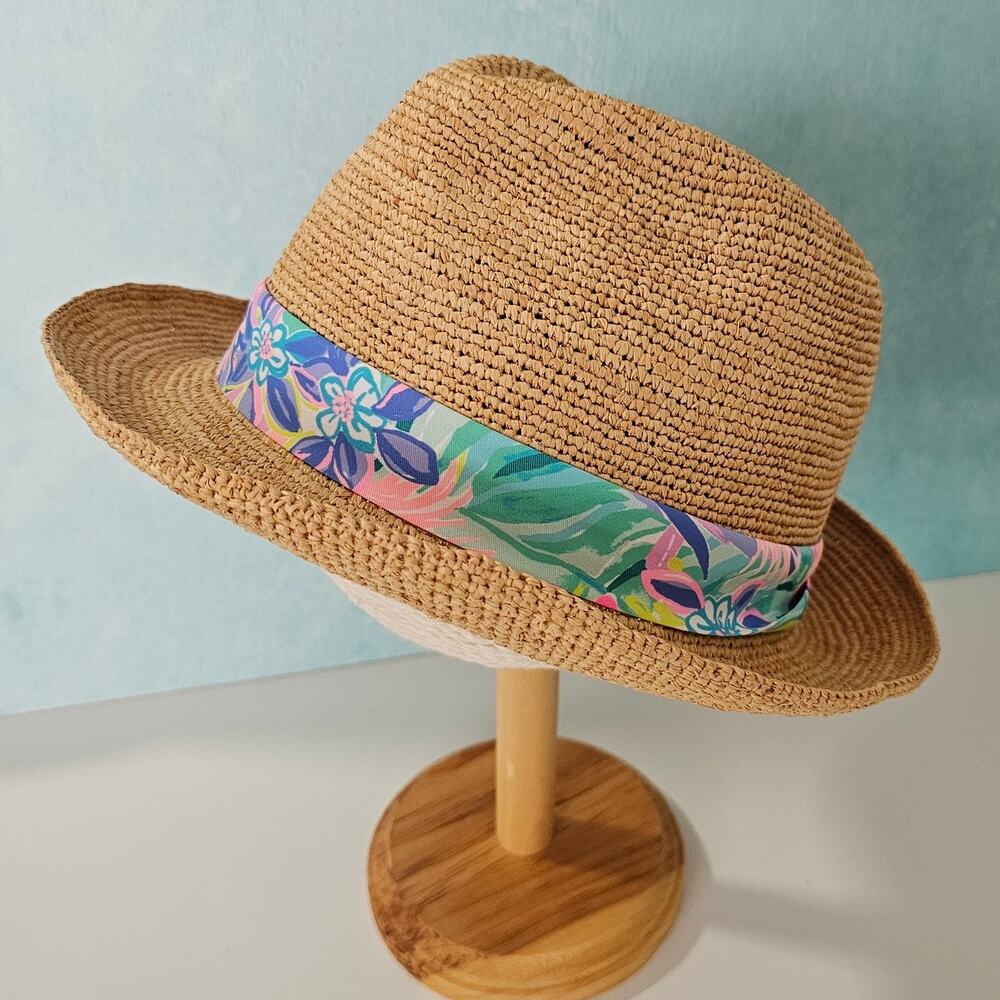 EUC Lilly Pulitzer Women's Packable Raffia Straw Poolside Hat Fedora One SIze